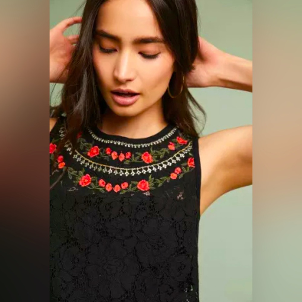 Floral Embroidered Black Lace Blouse